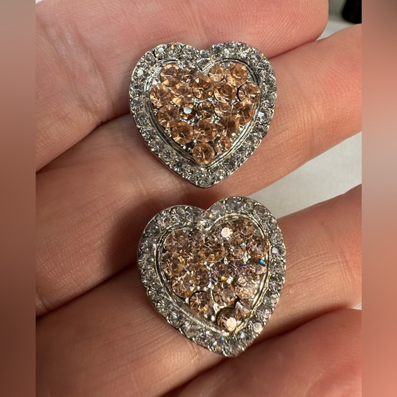 Sparkly heart earrings with clear and peach rhinestones - Picture 8 of 8